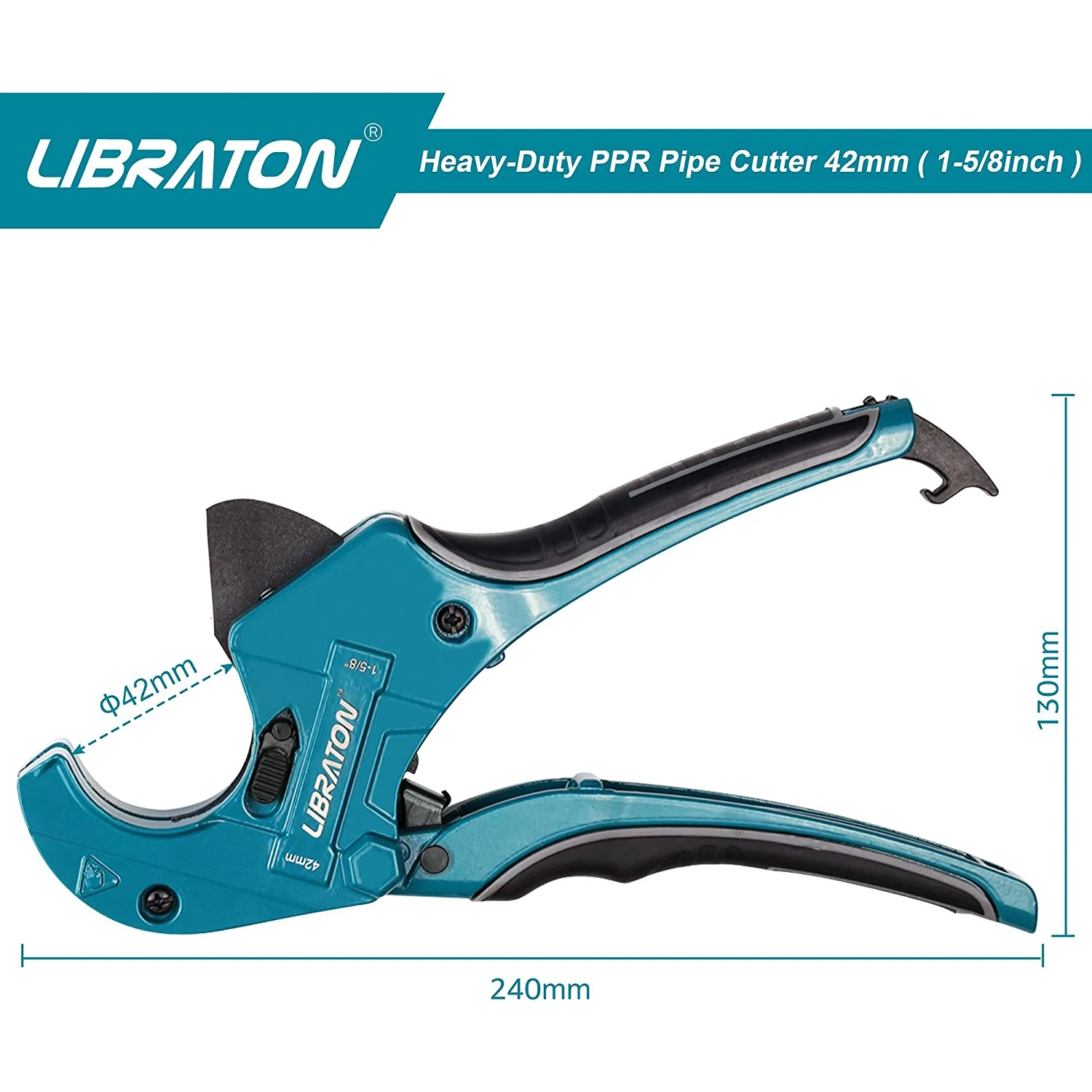 Libraton Pipe Cutter, Plastic Pipe Cutter 42mm, PVC Cutter with Replacement Blade, Pipe Cutting Tool with Ratchet Drive for Cutting PEX, PVC, Ppr