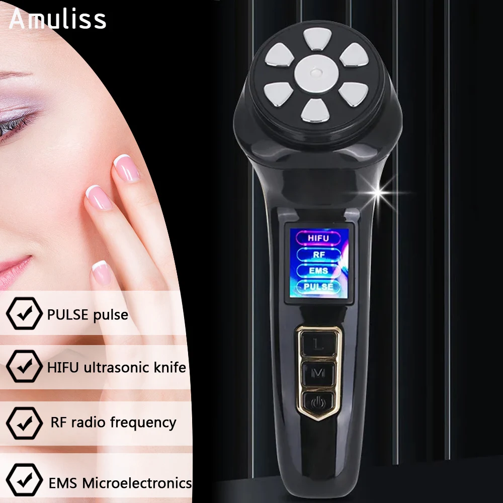 Фото Amuliss Профессиональный мини домашний Ems Rf лифтинг лица импульсный шейный лица красота лица Ems светодиодный фонарик Hifu для женщин №1