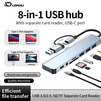 Estación de acoplamiento Hub USB tipo C 8 en 1 con conector de Audio de 3,5mm lector de tarjetas Micro SD para ordenador portátil tableta convertidor de disco de teléfono
