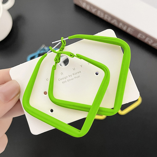 New Trendy Oversize Geometric Big Hoop Earrings For Women Nicaron Color Exaggerated Large Square Earrings Punk Jewelry