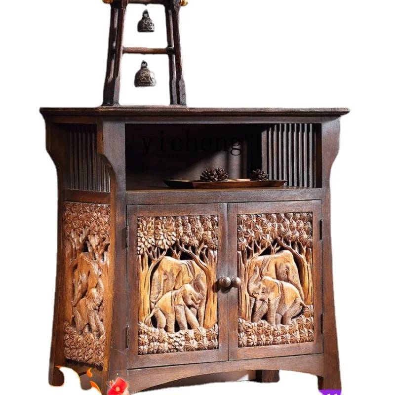 

XL Solid Wood Entrance Cabinet Elephant Carved Locker Zitai Spa Massage Room Furniture