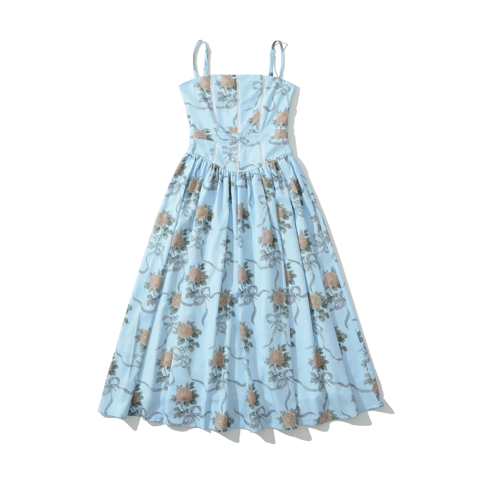 YENKYE Lace Trim Floral Print Sexy Sling Dress Women Elegant A-line Midi Summer Vacation Party Dresses New 2026 Clothes