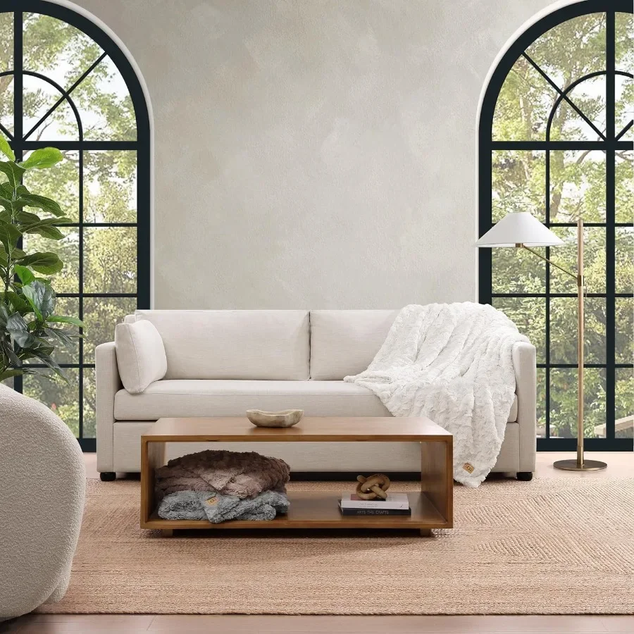 Luxury lightweight cozy soft faux fur throw blanket for couch bed or chair home decor hypoallergenic machine washable doublesid