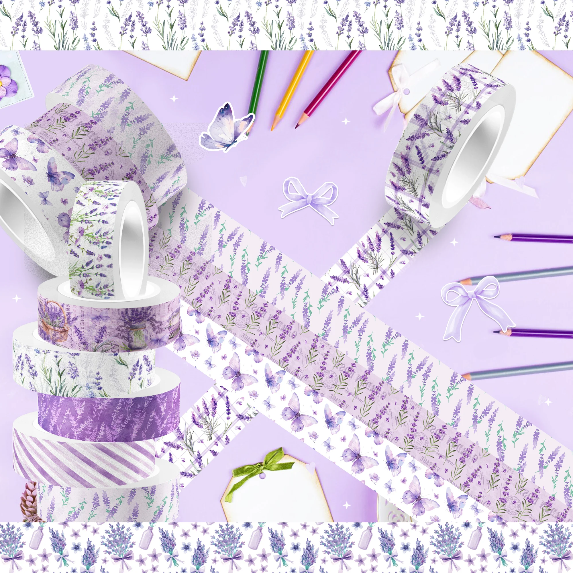 Lavender Bliss Washi Tape & DIY Scrapbooking Art Paper Set