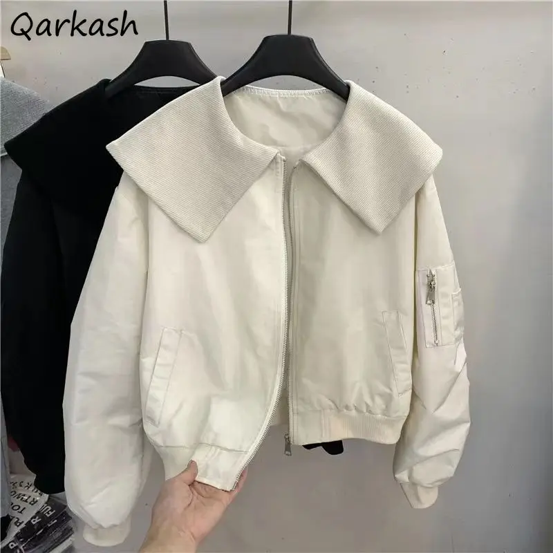

Peter Pan Collar Jackets Women Techwear Tooling Korean Style Fashion Clothes Minimalist Pure Color Designer Zip-Up Streetwear