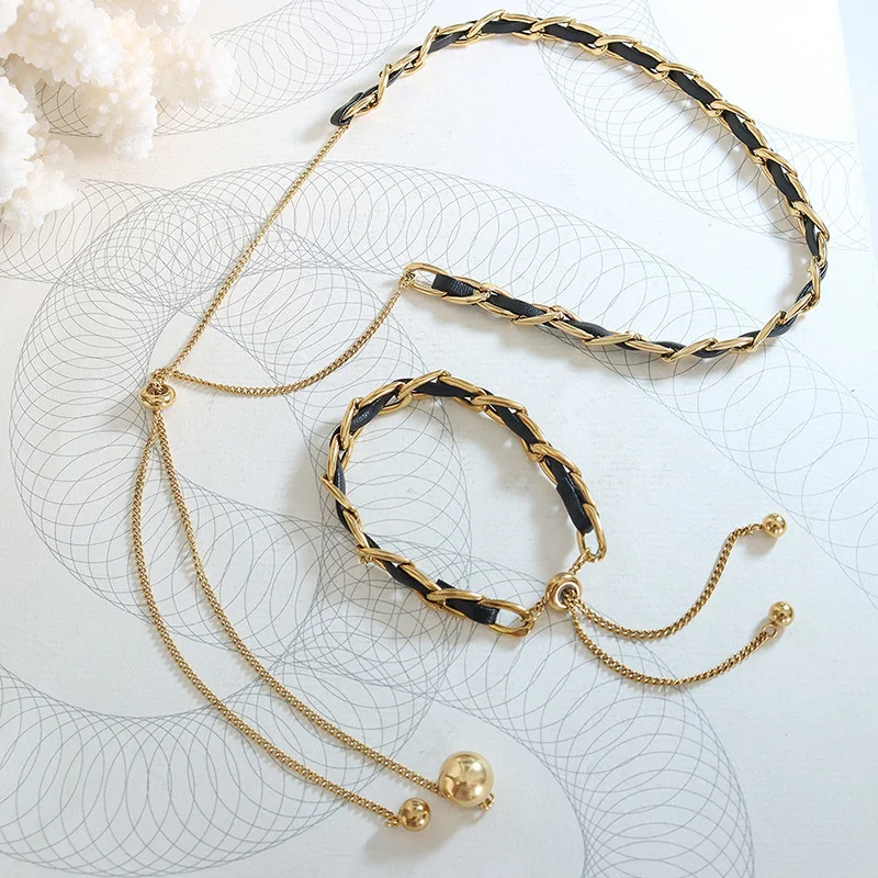 Stainless Steel Luxury Chain Leather Rope Sliding Bead Pull Buckle