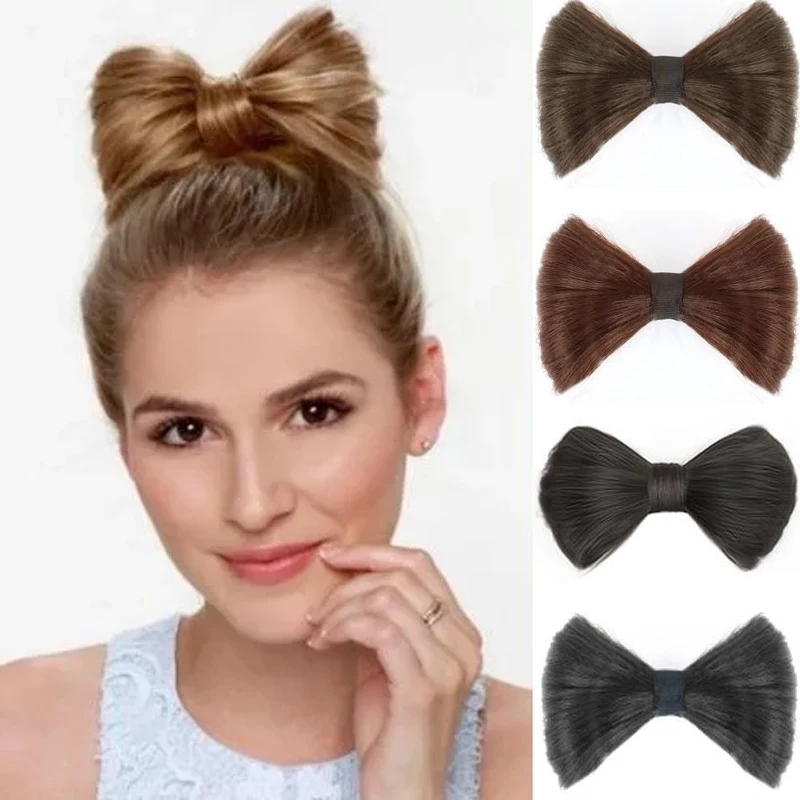 

Aosiwig Synthetic Chignon Bow Bun Clip in Hair Extensions Natural Fake Hair Hairpins Rubber Band Accessories For Women Girls