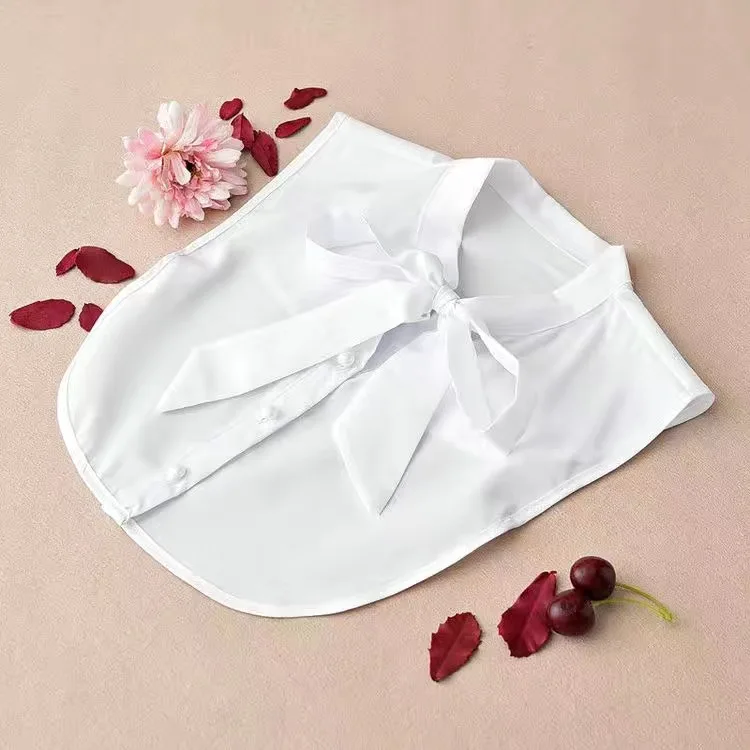 Damen-Kragen zum Vordereinbinden, weiß, bestickt, mit Perlen, klassischer Stehkragen, abnehmbarer Kragen, Vintage-Druck, Spitzen-Halbhemd – Detail 9