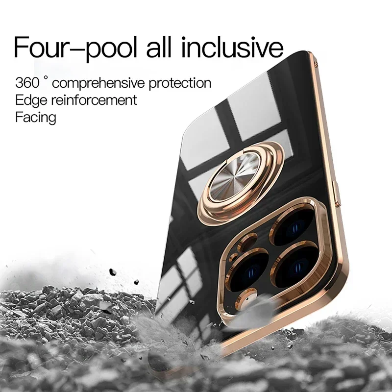 Luxury Plating Gloss Surface Silicone Phone Case with 360° Rotate Ring Holder