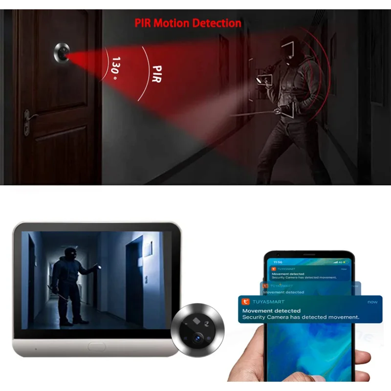 

4.3inch Tuya APP WiFi Doorbell Visual Door Peephole Video Door Phone Camera PIR Home Security Wireless Intercom For IOS Android