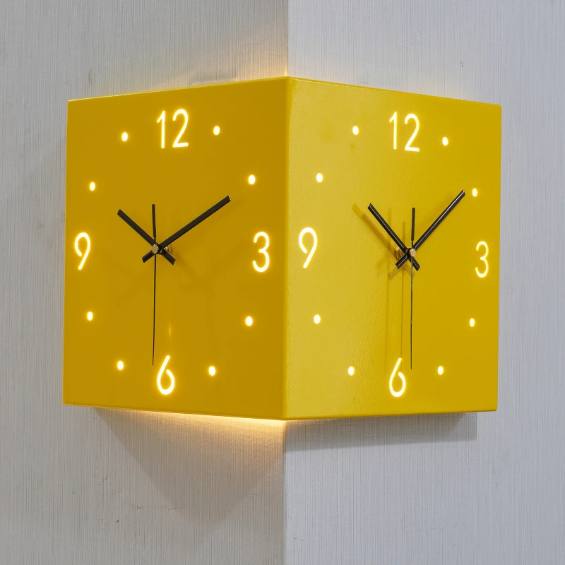 CornerWallClockDoubleSidedCreativeClocksSquareDigitalWallDecorTableSilentWall