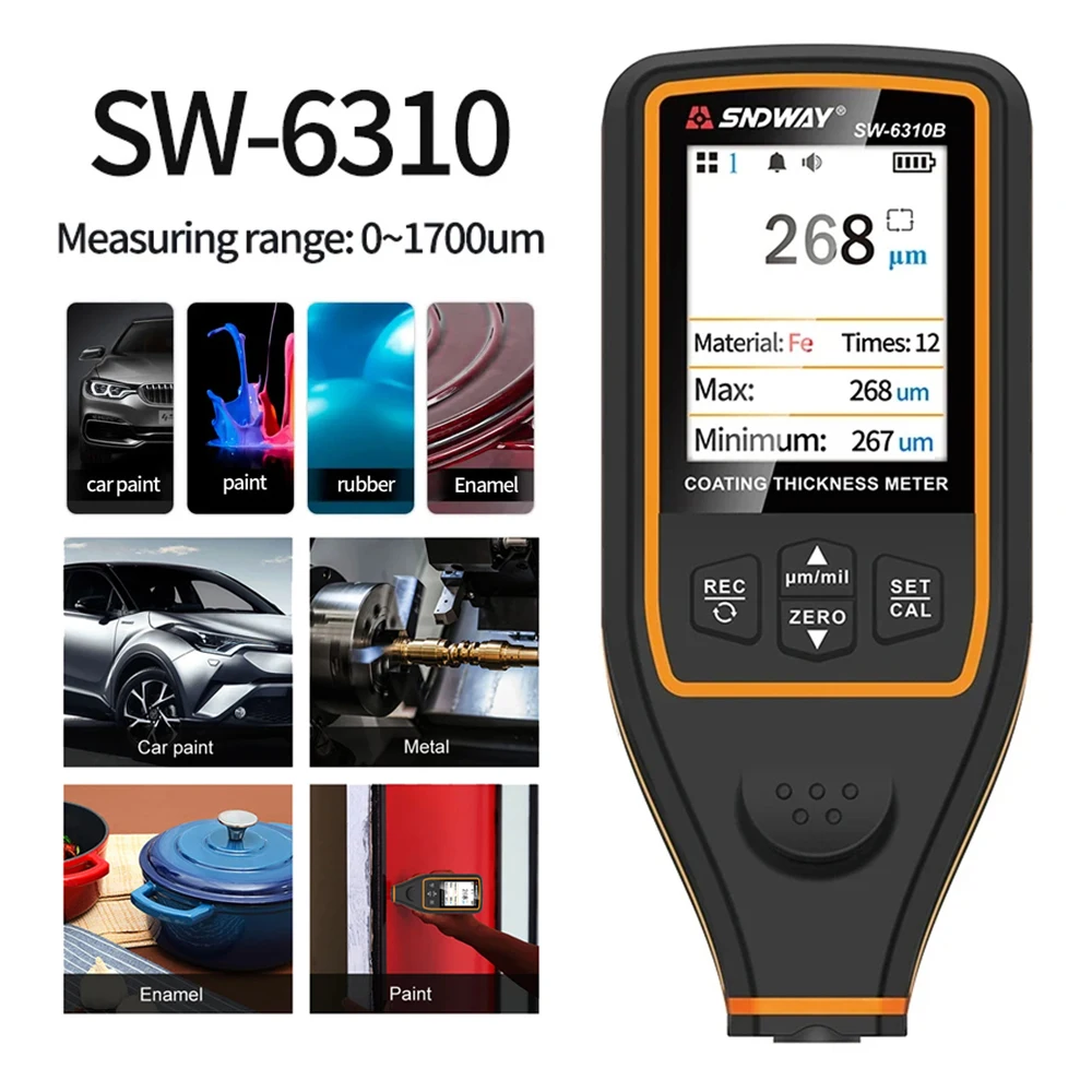 SNDWAY SW-6310 A/B Coating Thickness Gauge Car Paint Digital Thickness Meter FE NFE 1700um Automotive Coating Tester