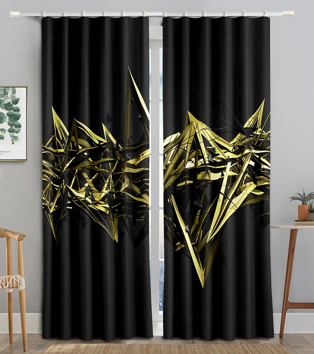 

3D Abstract Gold Art Wavy Curved Round LineBlackout Window Curtain for Living Room Bedroom Bathroom Kicthen Cupboard Decor Hooks