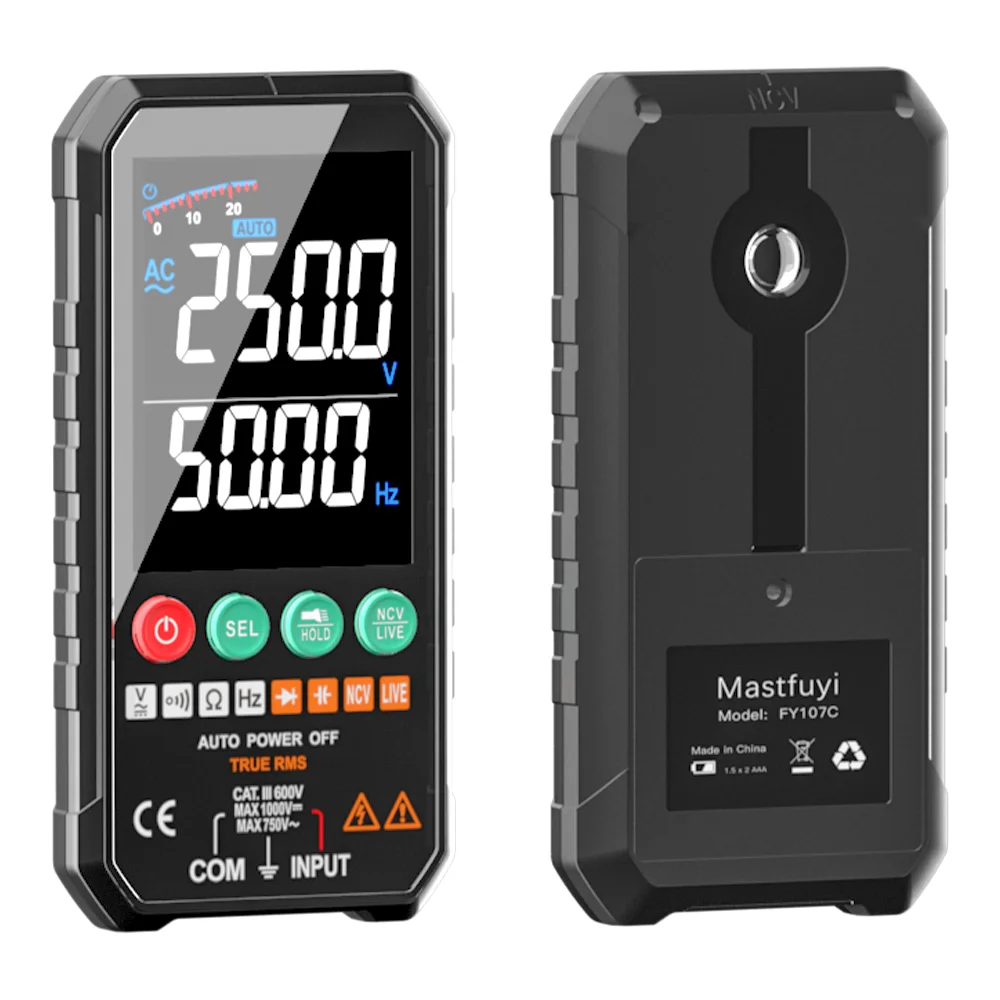 MASTFUYI Smart Digital Multimeter AC/DC Voltage Resistance Continuity Measurement Tester NCV Test Meter Auto Range Multimetro 6