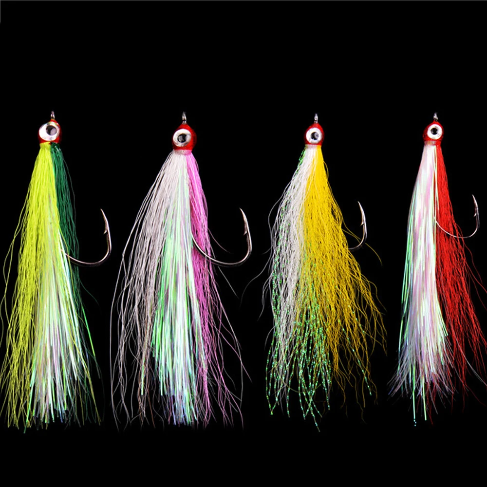 20/45/60/80PCS Bucktail Teaser jig Fishing Lure Saltwater Fluke