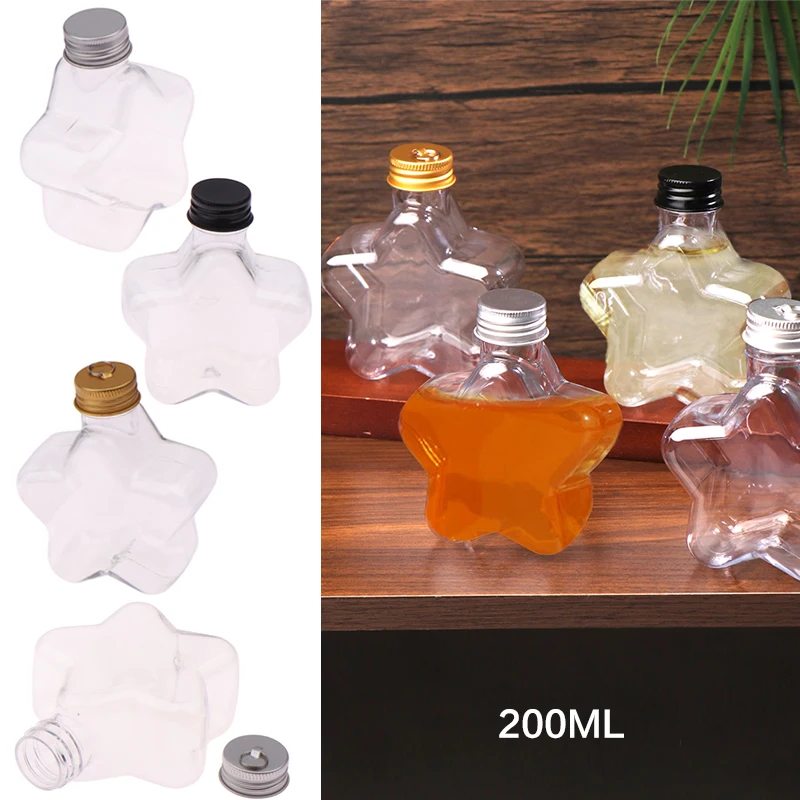 200ML Cute Star Plastic Bottle Clear Milk Tea Coffee Bottle Transparent Drinking Water Cup Juicing Beverage Bottles