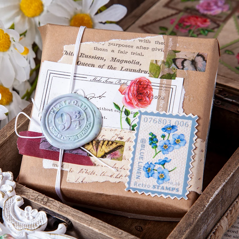 Floral Stickers 40Pcs/Bag Vintage Fern Floral Stamp PET Sticker Package DIY Diary Journal Decoration Label Album Scrapbooking
