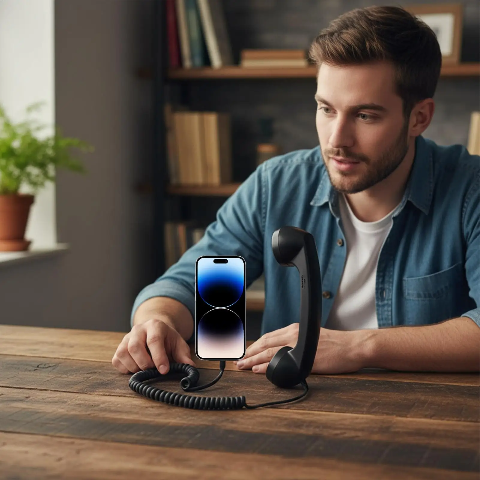 Corded Handset For Cell Phone Retro Comfortable Type-C Electronics Accessories Cell Phone To Landline Adapter For Offices Travel