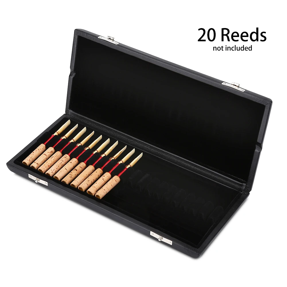 Elegant Wooden Oboe Reed Storage Box with PU Leather Cover - Holds Up to 12 Reeds