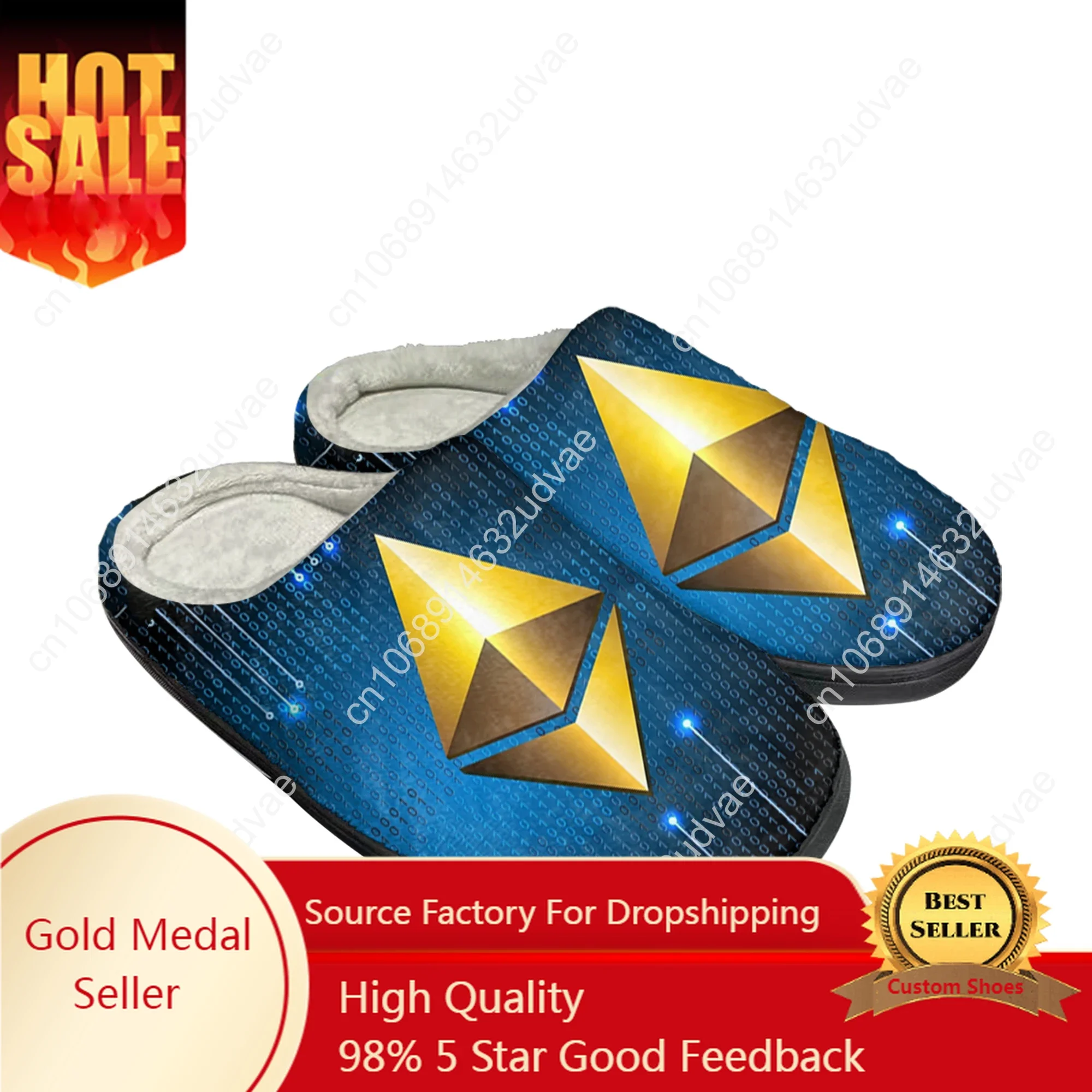 

Ethereum Cryptocurrency ETH Coin Home Cotton Custom Slippers Mens Womens Sandals Plush Casual Keep Warm Shoes Thermal Slipper