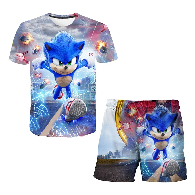 thumbnail image 1 of Camiseta de verano para niños y niñas 4-14T Sonic 2 traje para niños con estampado 3D sonic niños camisetas de manga corta patrón traje, 1 of 5