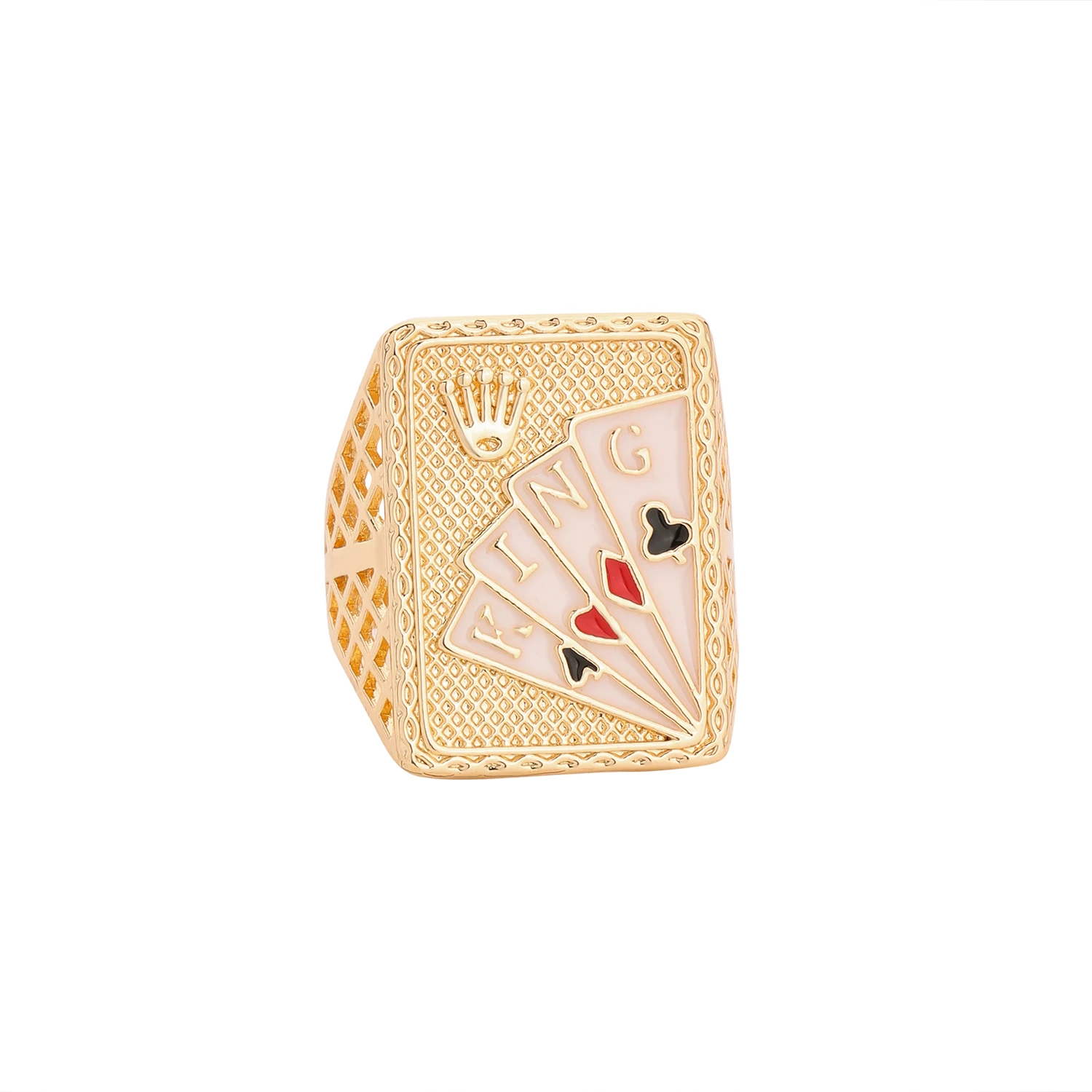 14 Gold Men&rsquo;s Solid Boss Ring Oversized Hip Hop Zirconia CZ Spade King Black Jack Poker Ring finger ring,gold color ring,zircon crystal ring