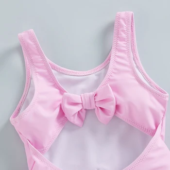 Girls  Swimsuit Sleeveless Round Neck Mermaid Print Summer Beach Ruffle Bodysuit Swimwear with Bow Detail 3