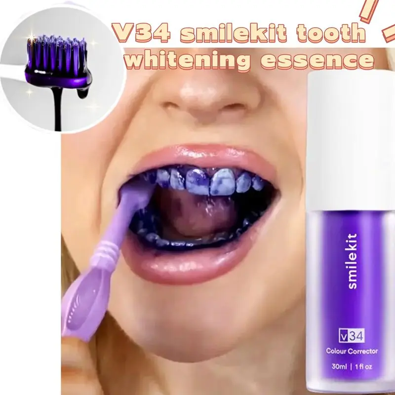 

V34 Whitening Mousse Toothpaste 30ml Purple Teeth Toothpaste For Yellow Teeth Removing Tooth Stains Oral Cleaning Hygiene Care