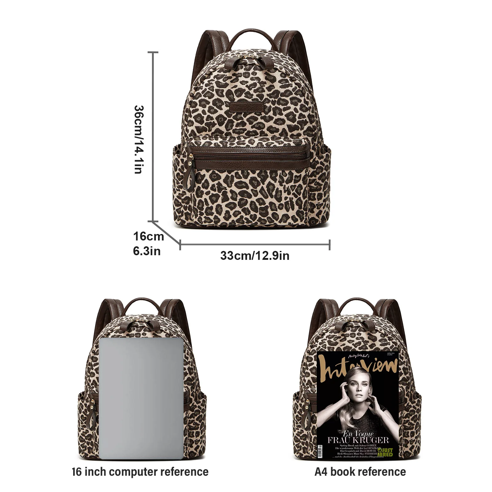 Retro Leopard Print Pu Leather Backpack s Large Capacity Double Traveling Bag Man Multi-pocket Women's Bag
