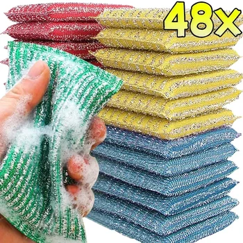Steel Wire Cloth Sponge Wipe Scouring Cloth Kitchen Decontamination Clean Bowl Dish Pot Brush Household Cleaning Accessories
