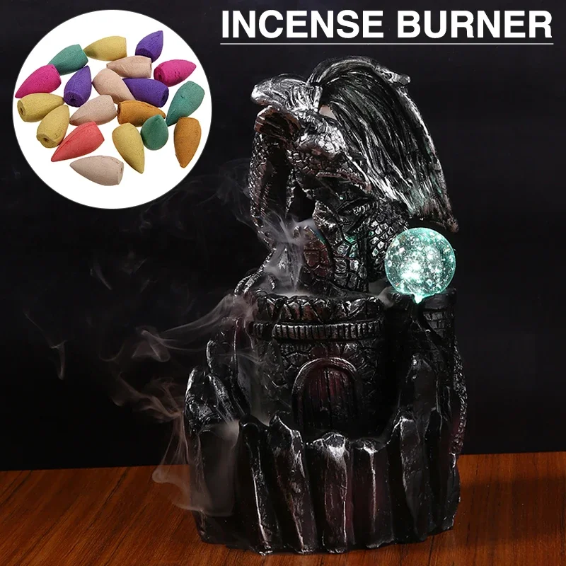 

1pc New Dragon LED Incense Burner Smoke Waterfall Backflow Censer Cone Holder Creative Home Decor Use In Home Teahouse