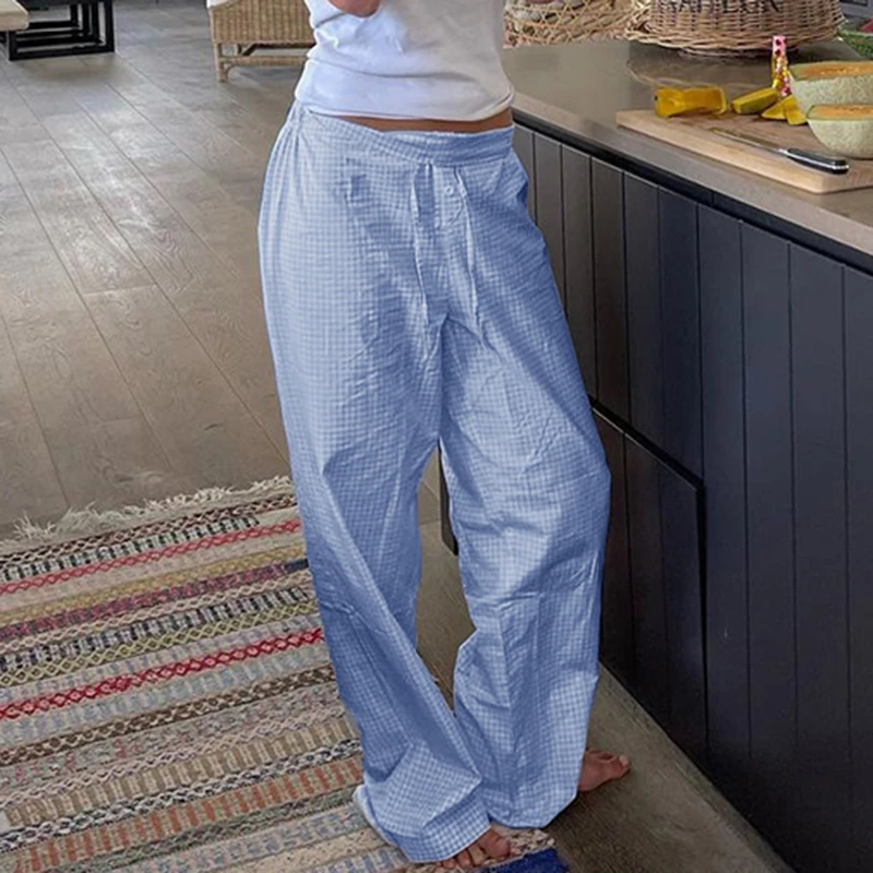 IAMHOTTY Y2K Buttons Lace-up Bow Waist Trousers Women Casual Basic Loose Straight Pants Chic Fashion Sweatpants Baggy Streetwear