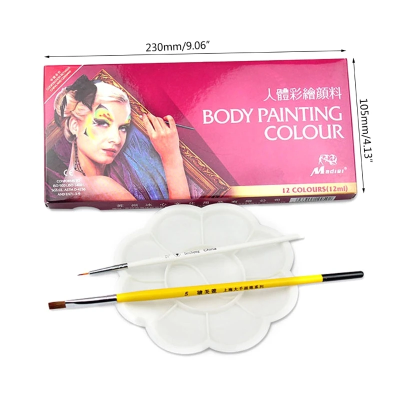 12 Colors Face Body Paint Halloween Party Face Painting Kits Oil Painting Palette Football Makeup Palette for Cosplay D5QC
