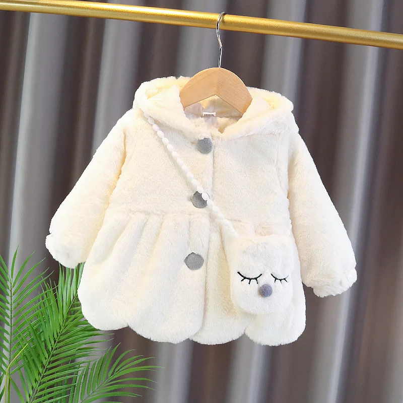 2Pcs/Set Winter New Girl's Little Rabbit Butterfly Knot Sweater Cute Cartoon Coat For Baby Girls Comes With A Little Rabbit Bag