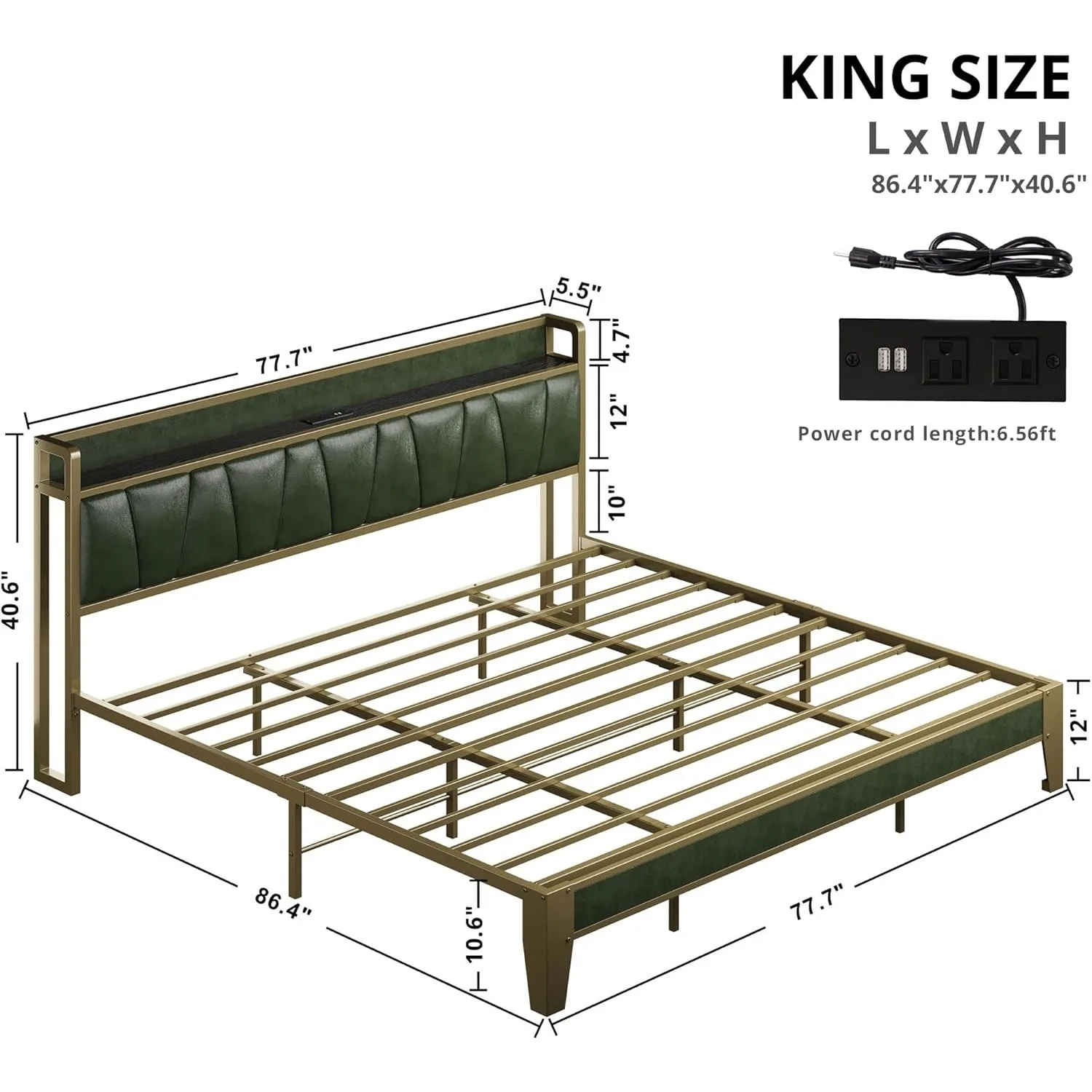 King Bed Frame, Storage Headboard with Charging Station, Solid and Stable, Noise Free, No Box Spring Needed, Easy Assembly 2