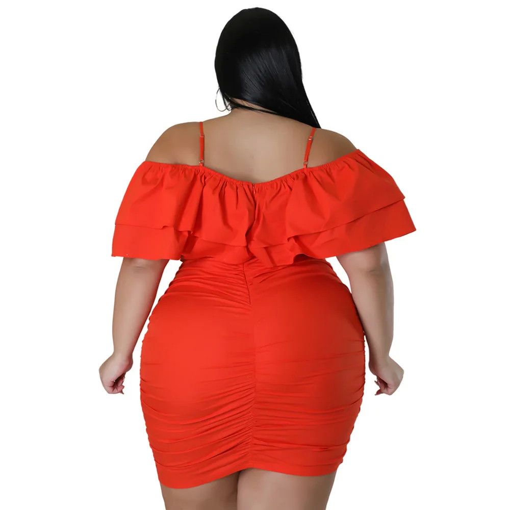 2023 Spring Women Mini Dress Solid Ruffle Fashion Elegant Outfits Female Luxury Gowns Plus Size Evening Party 5xl New In Dress
