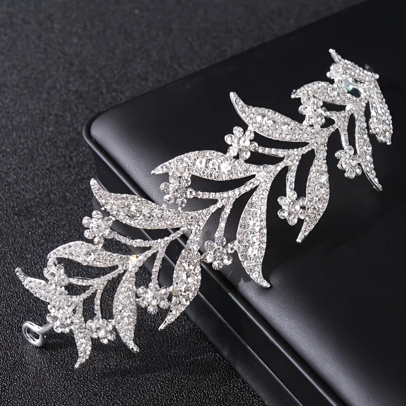 Silver Color Crystal Leaf Vine Bridal Tiaras Crowns Wedding Hair Accessories Rhinestone Pageant Crown Bridal Hair Jewelry