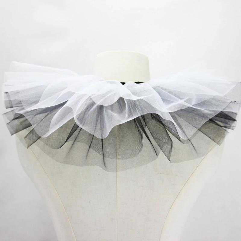 

Vintage Gothic Ruffled Choker Fake Collar Black White Tulle Neck Ruff Elegant Neck Accessory for Halloween and Cosplay