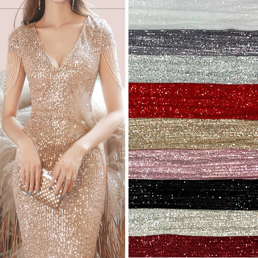Stretch Sequin Fabric Material Shiny Fabric Party Dress Glitter Fabric For Sewing, By the Yard