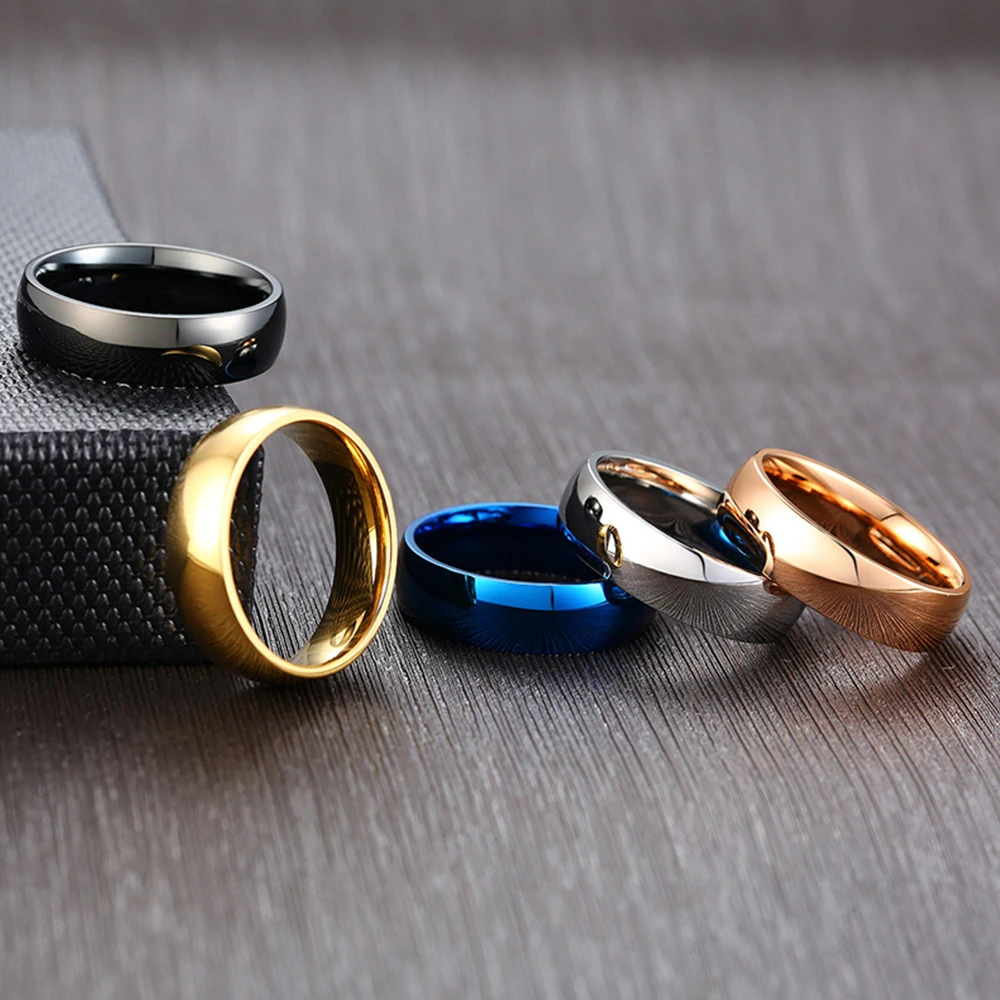 Unisex 6mm Classic Black Blue Rose Gold Color Men Rings Fashion Jewelry Stainless Steel Big Size 4 5 6 7 8 9 10 11 12 13 14 15 4