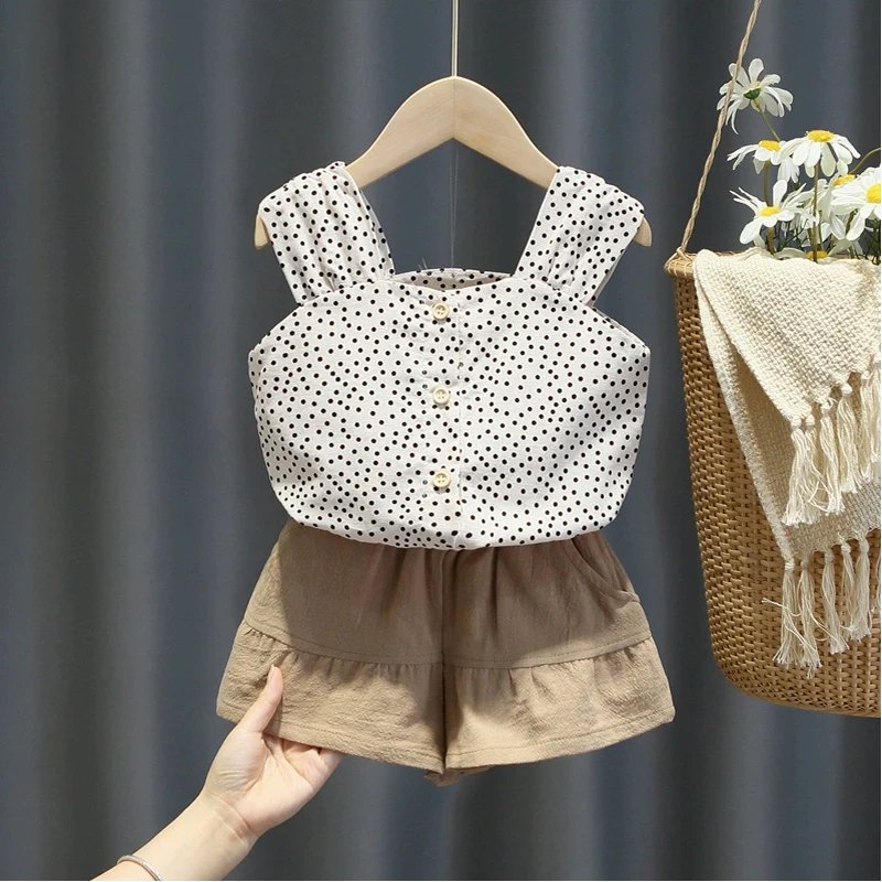 Baby Girls Summer Clothes kids Outfit Thin Cool Sets Polka Dot Vest Top Shorts Suits for toddler Baby girls Clothing Casual sets baby clothing set line