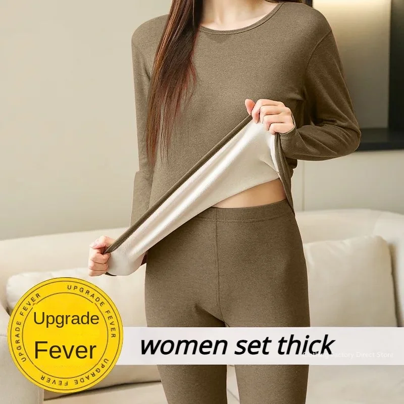 Thermal Underwear Sets Women Velvet Bottoming Top+trousers Thermos Warm Self-heating Lingeries Ladies Long Sleeve Set