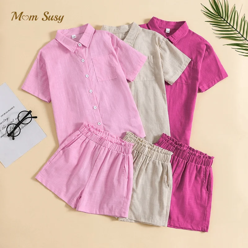 

Fashion Baby Girl Boy Cotton Clothes Set Shirt+Shorts 2pcs Toddler Teens Child Clothing Set Solid Summer Baby Clothes 5-14Y