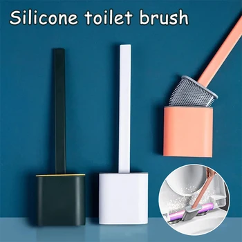 Detergente flessibile per scopino, manico lungo, in silicone, da appendere, a 360 gradi, senza angoli morti, set porta scopino flessibile per bagno 1