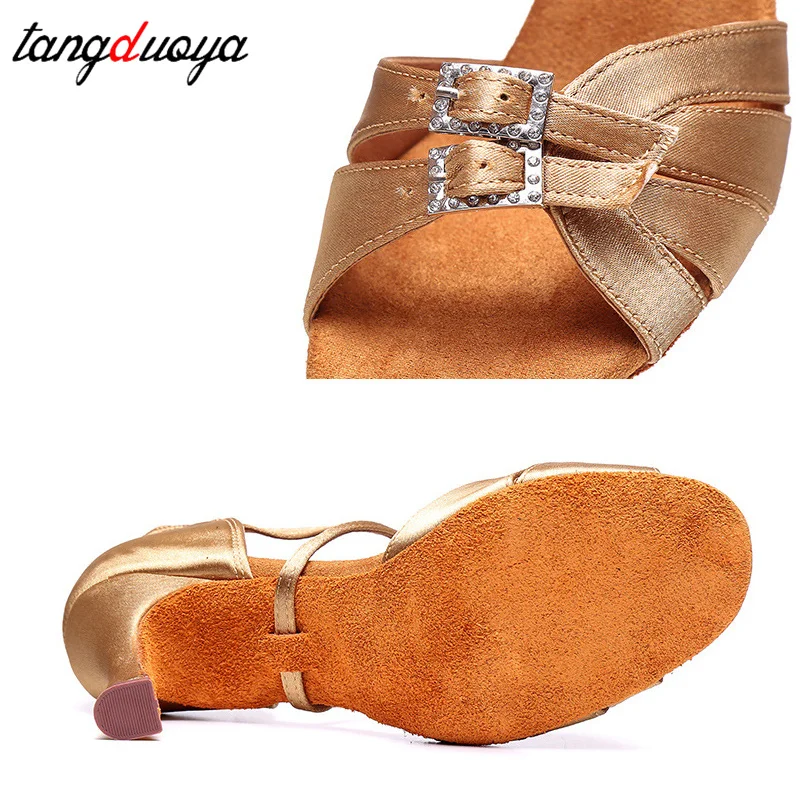 Satin Ballroom Women Latin Dance Shoes Modern Pole Dance Shoes Salsa Tango High Heel Adjustable Latin Shoes For Girls Ladies 3