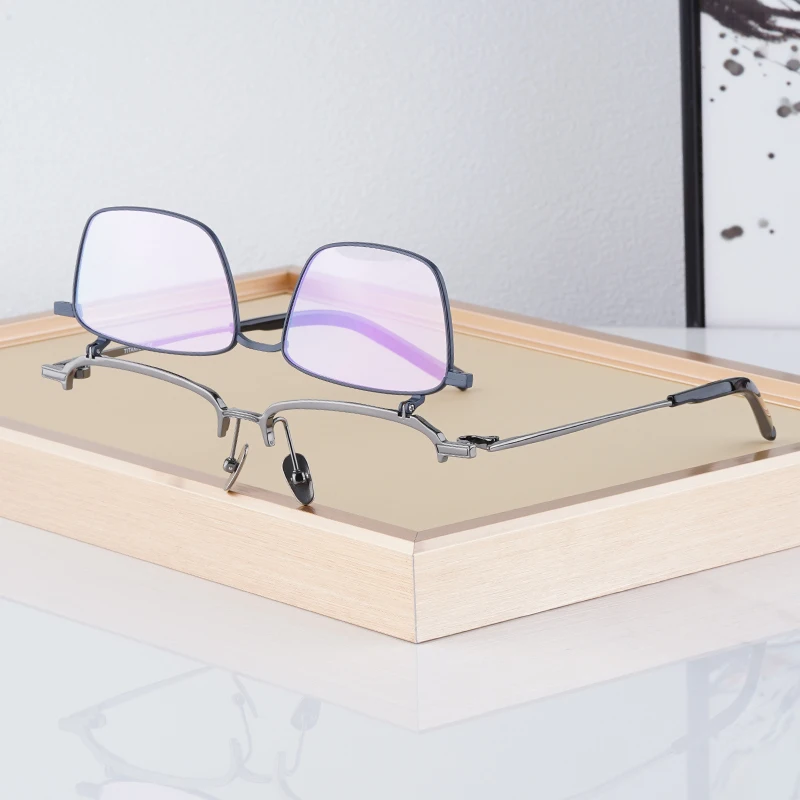Moveable Spectacles Japanese Style Acetate Pure Titanium Square Glasses Frames Flip Cover ...