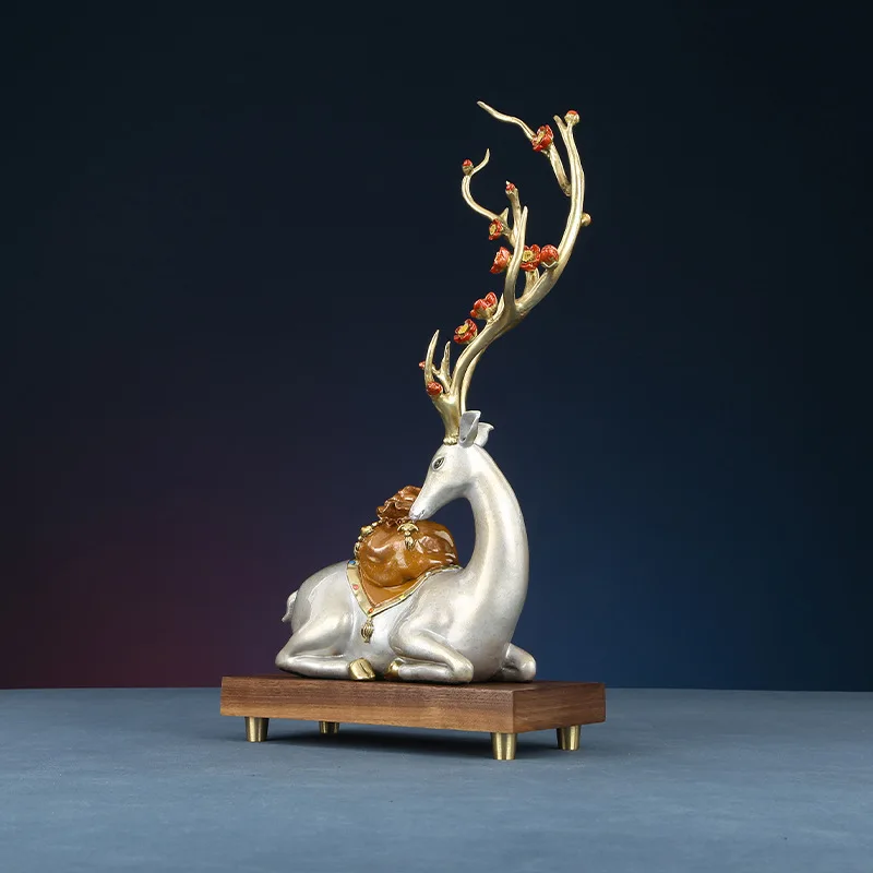 Creative Copper Plum Blossom Deer Statue Crafts Home Living Room Desk Office Entrance Bookshelf Decoration Opening Gifts - Image 5