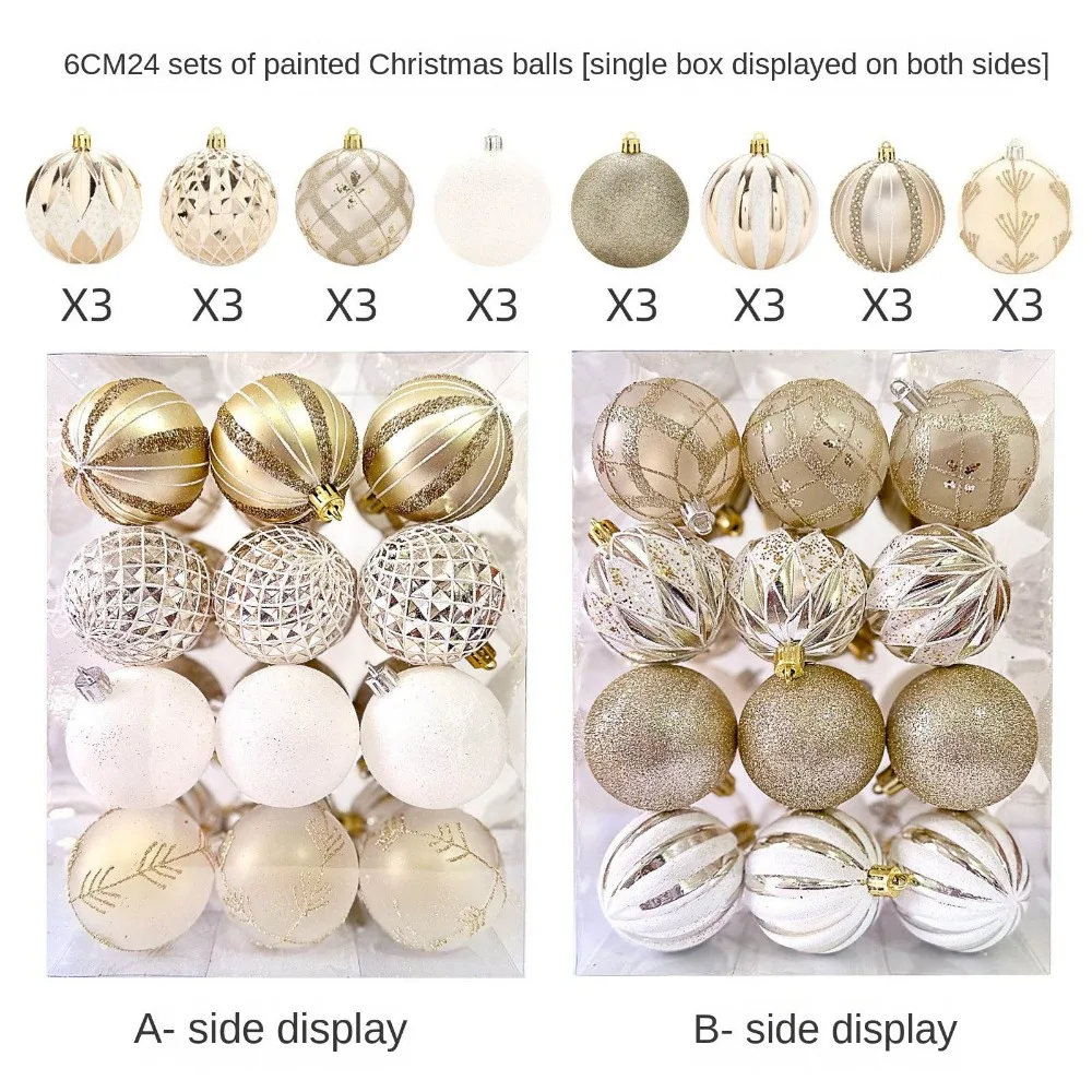 thumbnail image 1 of 24 piezas/caja de bolas de colores navideñas de 6 cm, de plástico galvanizado, para colgar en el árbol de Navidad, decorativas, 1 of 5