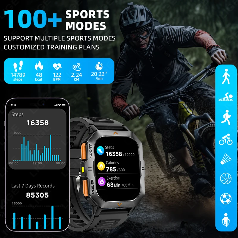 LIGE Smart Watch For Men 2.01” 430mAh Blood Oxygen Bluetooth Call Watch 100+ Sports IP68 Waterproof Smartwatch Man Reloj Hombre