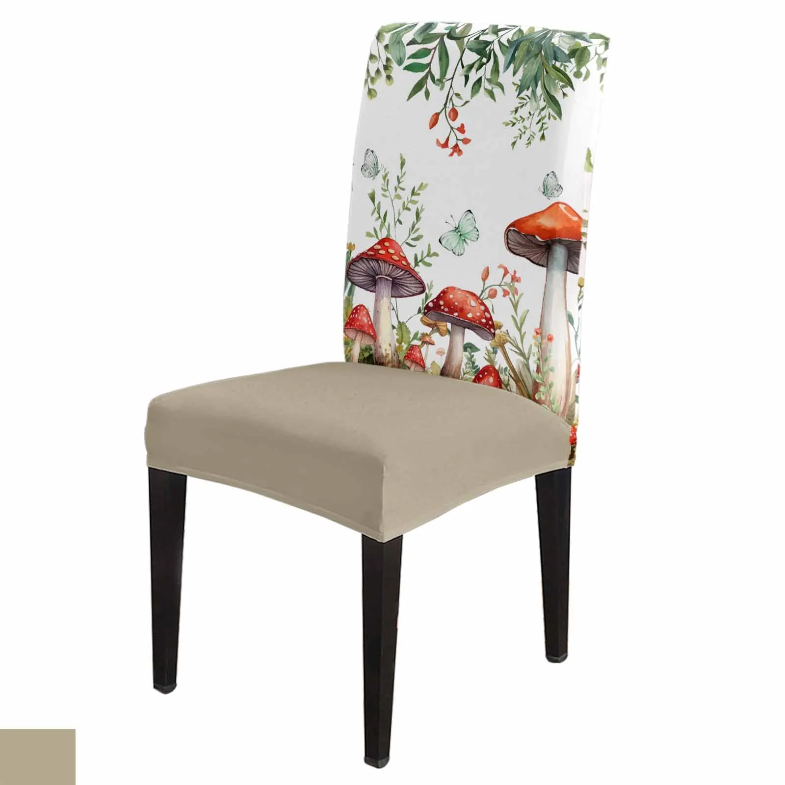 

Plant Mushroom Butterfly Watercolor Stretch Chair Cover for Dining Room Banquet Hotel Elastic Spandex Seat Chair Covers